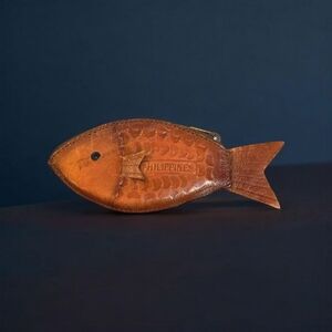 Vintage Handcrafted Leather Fish Coin Purse | Christian Symbol | Made in Philipp